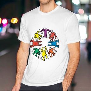 Urban Outfitters Keith Haring Dancing People Circle Short Sleeve Shirt Art Wear